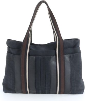 Herm&egrave;s Black Leather Canvas Shoulder Bag Tote Bag (Pre-Owned)