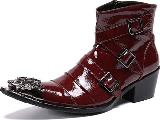 Generic Mens Chelsea Boot Dress Casual Party Western Boot Metal Tip Toe Genuine Leather Zipper Buckle Two Tone Ankle Boots Fashion Cowboy Disco Singer Ballroo