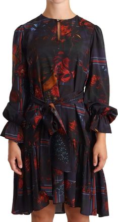 Ballantyne A-line Floral Silk Long Sleeve Knee Length Womens Dress (Pre-Owned)