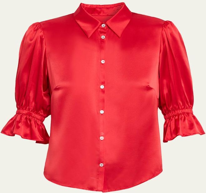 Fiona Silk Satin Short-Sleeve Top