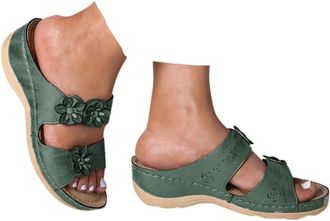 Generic Orthopedic Sandals Women Slip on Sandals for Women UK Anti Slip Open Toe Faux Leather Sandal Mesh Sports Holiday Summer Shoes Wedge Sliders Double Foo