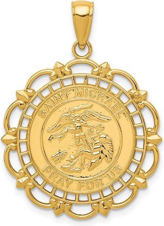 Diamond2Deal 14k Yellow Gold Solid St. Michael Medal Scalloped Edge Round Pendant