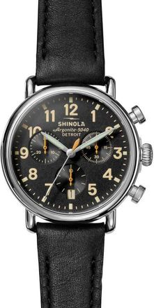 Shinola Runwell Chronograph Leather Strap Watch, 37mm in Black at Nordstrom
