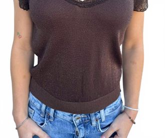 Current Air Womens V Neck Woven Combo Sweater In Brown