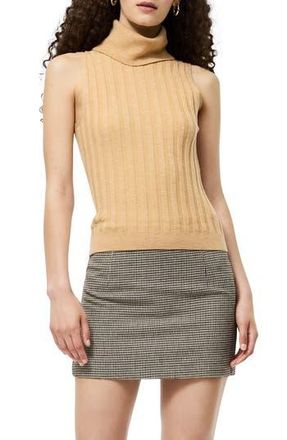 French Connection Rib Turtleneck Sleeveless Sweater in 20-Camel Mel at Nordstrom Rack, Size Small