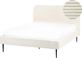 Beliani Cama Con Somier Tapizado De Pana 140 X 200 Cm Blanco Crema Flayat