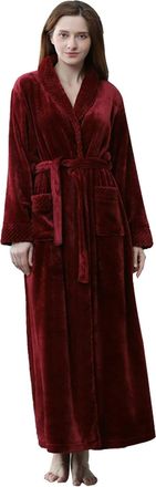 Generic Womens Dressing Gowns Nightdress for Women UK Fleece Bathrobe Thickend Winter Warm Nightgowns Shawl Collar Elegant Night Dress Soft Comfortable Lounge