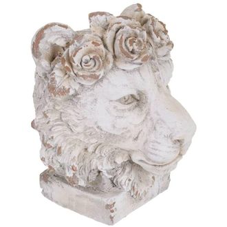 Wanderlust Deco Macetero Cabeza Leon Magnesio Blanco, 37x37x44h Cm