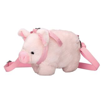 Generic Women Handbag Cute Pig Soft Plush Hand Crossbody Bag Animal Lovely Ribbons Zipper Satchel Pouch for Student