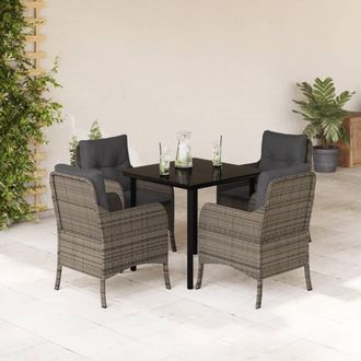 vidaXL Set Comedor De Jard&iacute;n 5 Piezas Con Cojines Rat&aacute;n Sint&eacute;tico Gris Vidaxl