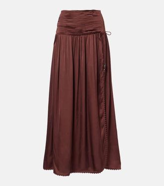 Poupette St Barth Carla pleated satin maxi skirt