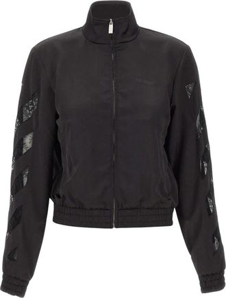 Off-white Diagonals Lace Satin Track Jacket - Dames - Trainingsjackets - Zwart - S - Polyester - Fitness