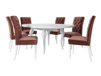 Mirjan24 Conjunto De Mesas Y Sillas Para Comedor Racine 138, Blanco Brillante + Magic Velvet 2258, 76x0x0cm, Di&aacute;metro: 120, N&uacute;mero De Asientos: 6, Estilo: Cont