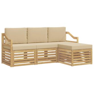 vidaXL Conjunto De Sof&aacute;s De Exterior Con Coj&iacute;n 4 Pcs Y Beige Poli&eacute;ster Vidaxl