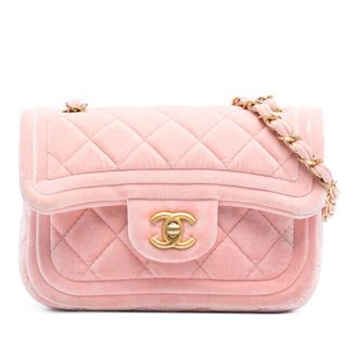 Chanel Pre-owned Womens Mini Quilted Velvet Double Frame Flap - Pink Textile - One Size