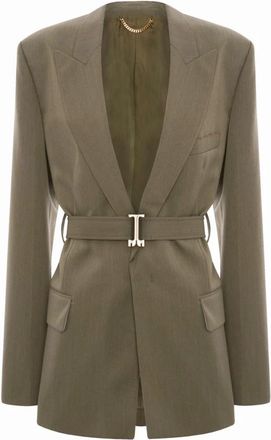 Victoria Beckham Geklede Blazer Met Riem - Dames - Blazers - Groen - S - Wol - Jassen