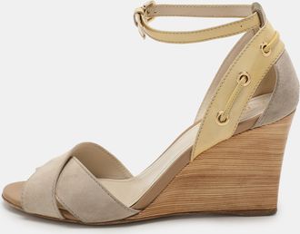 Tod's Tods Grey Suede And Patent Leather Wedge Ankle Strap Sandals