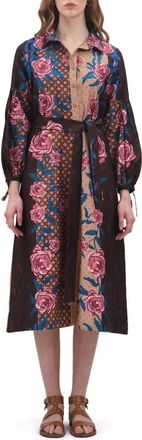 Celina Moon Alicia Long Sleeve Midi Shirtdress in Black/Pink at Nordstrom Rack, Size X-Small