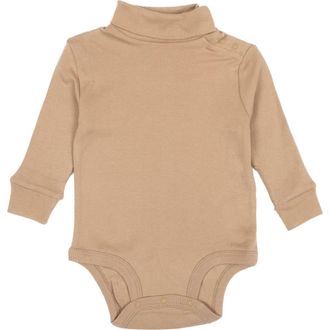 Leveret Cotton Neutral Solid Turtleneck Bodysuit in Beige at Nordstrom, Size 12-18M