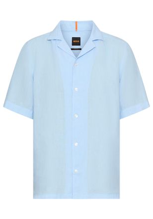 Boss Orange by Hugo Boss Kurzarmhemd BOSS ORANGE Rayer, Herren, Gr. XL, N-Gr, blau (open blau460), Web, Obermaterial: 100% Leinen, unifarben, regular fit h&uuml;ftlang, abgesteppte