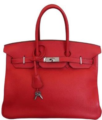 Herm&egrave;s Birkin Handbag Taurillon Clemence Red Leather Handbag (Pre-Owned)