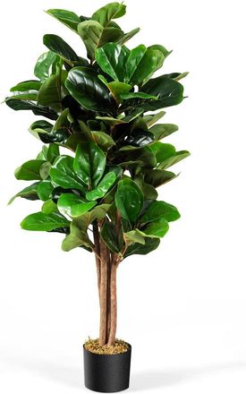 Costway Costway - Planta Artificial Ficus Lyrata 120cm, 118 Hojas, Planta Artificial Decorativa Macetero De Flores Interior Y Exterior Hogar Salon Dormitorio