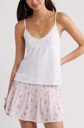 BP. Lace Trim Stretch Cotton Camisole in White at Nordstrom, Size Xx-Small