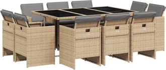 vidaXL Set Comedor De Jard&iacute;n 11 Pzas Con Cojines Rat&aacute;n Sint&eacute;tico Beige Vidaxl