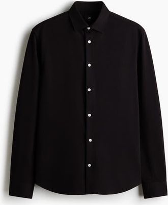H&M Four-way Stretch Slim Fit Shirt in Black at Nordstrom, Size Xx-Large