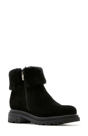 La Canadienne Dixie City Dry Genuine Shearling Trim Waterproof Boot in Black Suede at Nordstrom, Size 5.5
