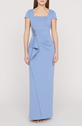 JS Collections Matilda Bead Detail Cascade Ruffle Gown in Manor Blue at Nordstrom, Size 16