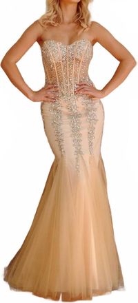 Jovani Strapless Sweetheart Bustier Gown In Nude