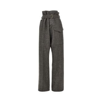 Etro Wollen pantalon met ruitpatroon en riem - Dames - Broeken - Grijs - Maat: M Wol