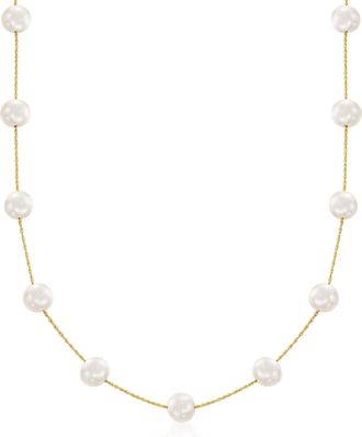 Ross-Simons 7-7.5mm Cultured Pearl Station Necklace in 14kt Yellow Gold