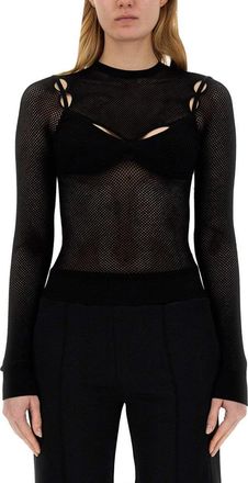 Off-white Netted Black Top With Cut-Out Shoulder Details