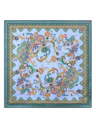 【送料&関税込】Etro Printed Cotton Blend Foulard ETRO paisley-print frayed-edge cashmere-blend Scarf | Blue