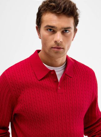 Le 31 Mens Twisted-cable polo-collar sweater
