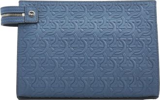 Ferragamo Blue Gancini Embossed Travel Clutch