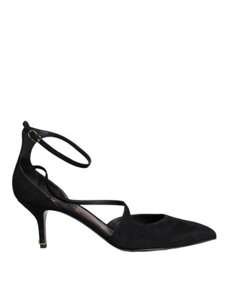 Dolce & Gabbana Black Suede Ankle Strap Heels Pumps Womens Shoes (Pre-Owned)