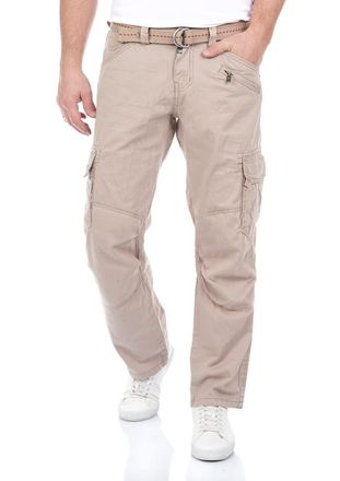 Timezone BenitoTZ Mens Cargo Jeans Trousers Loose Fit Cargo Trousers Fabric Belt 100% Cotton Basic Pockets Beige Grey Green W28 W29 W30 W31 W32 W33 W34 W36 W38