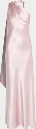 Talbot Runhof Crepe Satin One-Shoulder Long Evening Gown