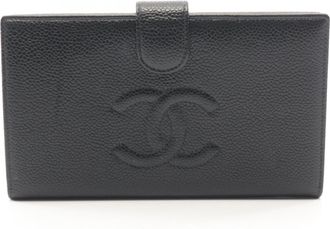 Chanel Black Grained Calfskin Long Wallet (Bi-Fold) (Pre-Owned)