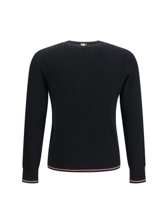 Thom Browne Ribbed Crewneck with 4-Bar Stripe Sweater - Black