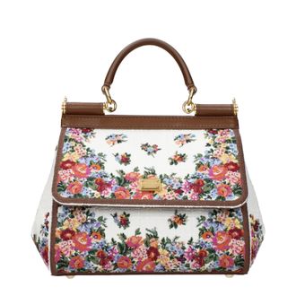 Dolce & Gabbana Sicily Medium Handtasche Damen Mehrfarbig/Camel Stoff