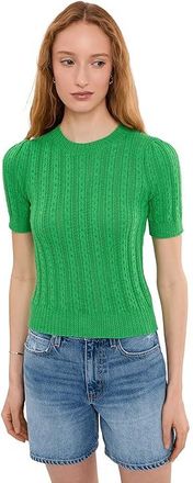 525 america Arden Pointelle Puff Sleeve Pullover Womens Sweater Kelly Green : XS, Cotton/Polyester
