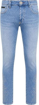 Philipp Plein Denim Super Straight Cut Broeken Studs - Heren - Slim Fit Jeans - Blauw - W28 - Denim - Jeans