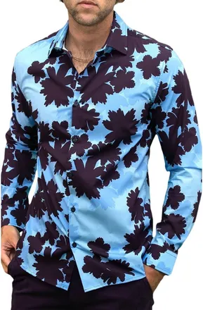 Lords of Harlech Norman Button-Up Shirt in Salerno Floral Light Blue at Nordstrom, Size Xx-Large