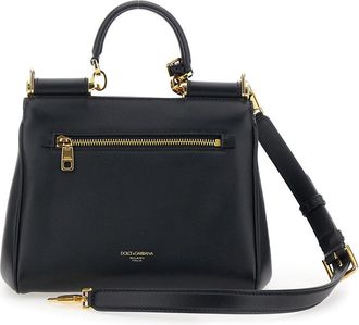 Dolce & Gabbana Womens Handbag My Sicily Piccola Black Leather Calfskin Handbags Hand Bags