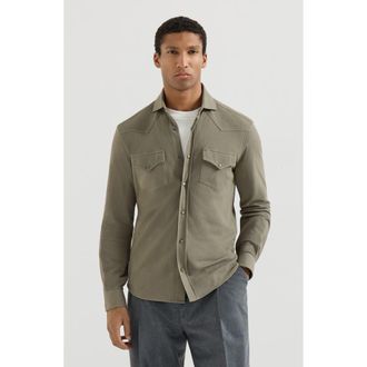 Brunello Cucinelli Piqu&eacute; shirt in Military at Nordstrom, Size Xxx-Large Eu