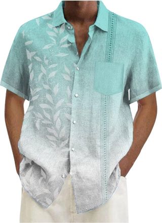 Generic Mens Beach Shirts Short Sleeve Fashion Turndown Collar Summer Hawaiian 3D Printed Button Up Shirt Slim Fit Loose Comfortable Casual Smart Tops Baggy L